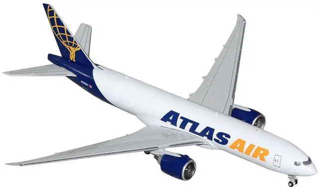 Alt view image 2 of 3 - Boeing 777-200LR Commercial Aircraft "Atlas Air" (N703GT) White with Blue Tail 1/400 Diecast Model Airplane by GeminiJets