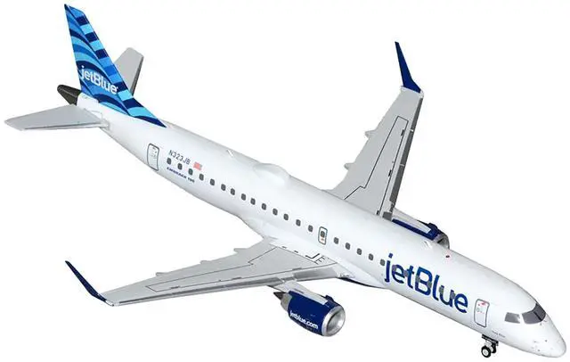Alt view image 2 of 3 - Embraer ERJ-190 Commercial Aircraft "JetBlue Airways" White with Blue Striped Tail 1/200 Diecast Model Airplane by GeminiJets