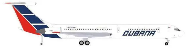 Alt view image 2 of 2 - Ilyushin IL-62M Commercial Aircraft "Cubana de Aviacion" (T1280) White with Blue and Red Tail 1/200 Diecast Model by Herpa