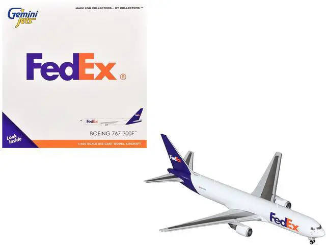 Main image of Boeing 767-300F Commercial Aircraft "FedEx (Federal Express)" White with Purple Tail 1/400 Diecast Model Airplane by GeminiJets