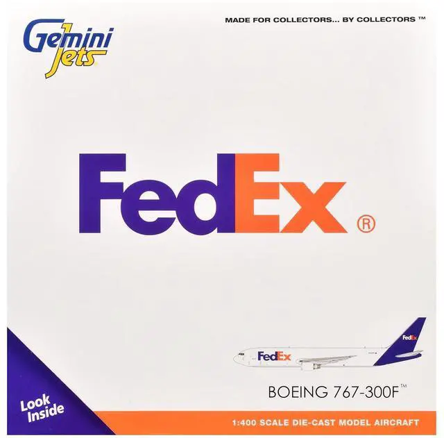 Alt view image 3 of 3 - Boeing 767-300F Commercial Aircraft "FedEx (Federal Express)" White with Purple Tail 1/400 Diecast Model Airplane by GeminiJets