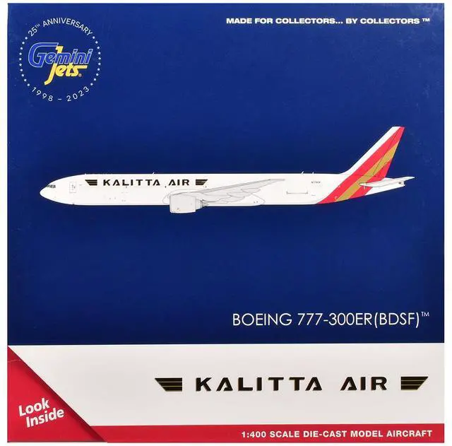 Alt view image 3 of 3 - Boeing 777-300ER Commercial Aircraft "Kalitta Air" (N779CK) White with Red Tail 1/400 Diecast Model Airplane by GeminiJets