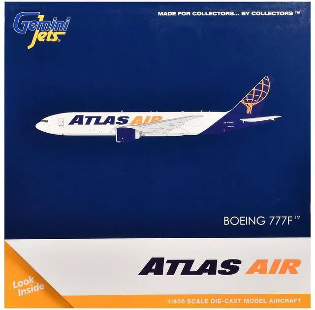 Alt view image 3 of 3 - Boeing 777-200LR Commercial Aircraft "Atlas Air" (N703GT) White with Blue Tail 1/400 Diecast Model Airplane by GeminiJets