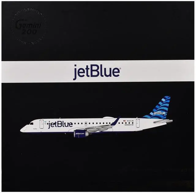 Alt view image 3 of 3 - Embraer ERJ-190 Commercial Aircraft "JetBlue Airways" White with Blue Striped Tail 1/200 Diecast Model Airplane by GeminiJets