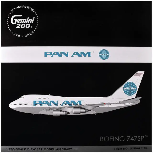Alt view image 3 of 3 - Boeing 747SP Commercial Aircraft "Pan American Airways" White with Blue Tail 1/200 Diecast Model Airplane by GeminiJets