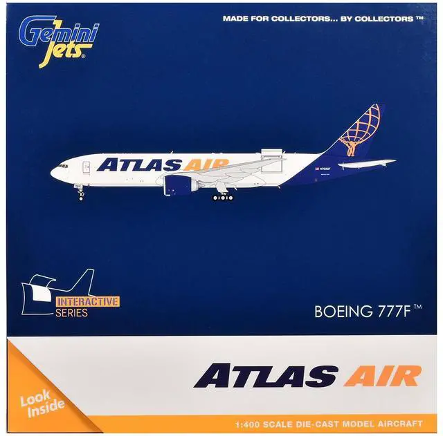 Alt view image 3 of 3 - Boeing 777-200LRF Commercial Aircraft "Atlas Air" (N703GT) White with Blue Tail "Interactive Series"