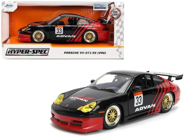 Main image of Porsche 911 GT3 RS (996) #33 "ADVAN" Black and Red "Hyper-Spec" Series 1/24 Diecast Model Car by Jada