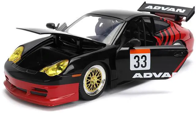 Alt view image 2 of 6 - Porsche 911 GT3 RS (996) #33 "ADVAN" Black and Red "Hyper-Spec" Series 1/24 Diecast Model Car by Jada