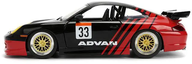 Alt view image 3 of 6 - Porsche 911 GT3 RS (996) #33 "ADVAN" Black and Red "Hyper-Spec" Series 1/24 Diecast Model Car by Jada