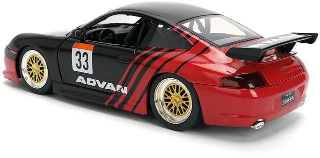 Alt view image 5 of 6 - Porsche 911 GT3 RS (996) #33 "ADVAN" Black and Red "Hyper-Spec" Series 1/24 Diecast Model Car by Jada