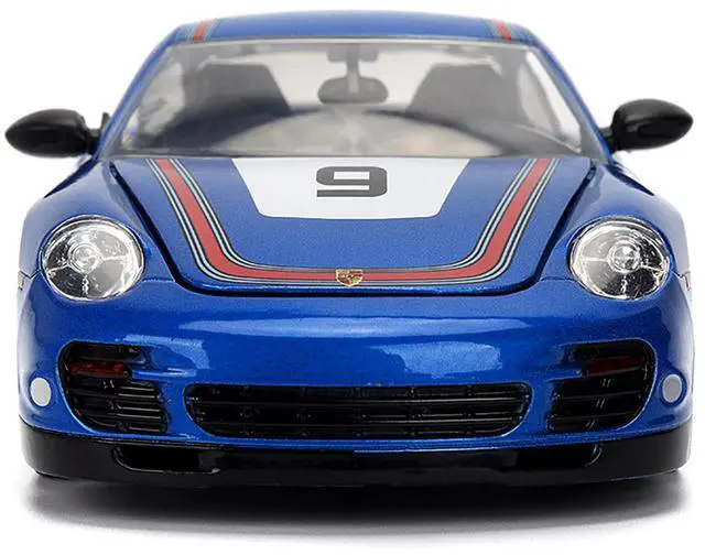 Alt view image 6 of 6 - Porsche 911 Turbo (997) #9 Blue Metallic with Stripes "Hyper-Spec" Series 1/24 Diecast Model Car by Jada