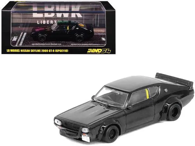 Main image of Nissan Skyline 2000 GT-R (KPGC110) RHD (Right Hand Drive) "LB-Works" Black 1/64 Diecast Model Car by Inno Models