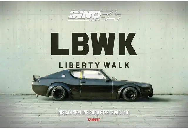 Alt view image 4 of 6 - Nissan Skyline 2000 GT-R (KPGC110) RHD (Right Hand Drive) "LB-Works" Black 1/64 Diecast Model Car by Inno Models