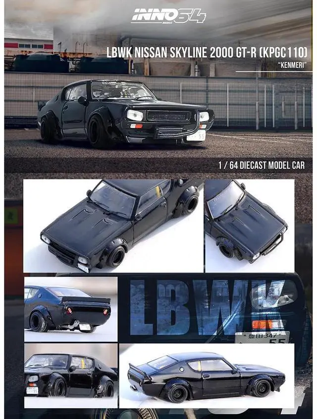 Alt view image 5 of 6 - Nissan Skyline 2000 GT-R (KPGC110) RHD (Right Hand Drive) "LB-Works" Black 1/64 Diecast Model Car by Inno Models