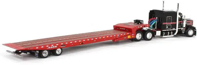 Alt view image 4 of 6 - Kenworth W900L with 72" AeroCab Sleeper & Landoll Traveling Axle Trailer Viper Red & Black 1/64 Diecast Model by DCP/First Gear