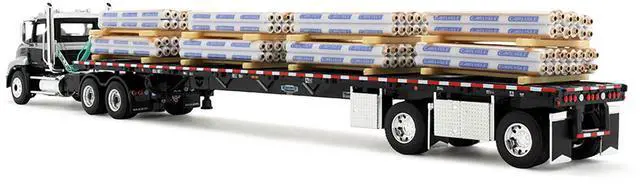 Alt view image 4 of 6 - Mack Pinnacle Day Cab w/Minimizer Parts & 53' Wilson Flatbed w/Pallets Black w/Silver 1/64 Diecast Model by DCP/First Gear