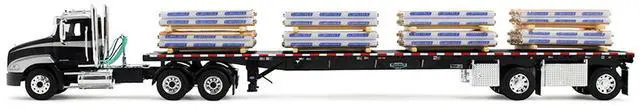 Alt view image 3 of 6 - Mack Pinnacle Day Cab w/Minimizer Parts & 53' Wilson Flatbed w/Pallets Black w/Silver 1/64 Diecast Model by DCP/First Gear