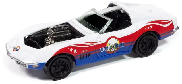 Alt view image 2 of 6 - 1969 Chevrolet Corvette "Atomic Bomb" White with Red and Blue Graphics 1/64 Diecast Model Cars by Johnny Lightning