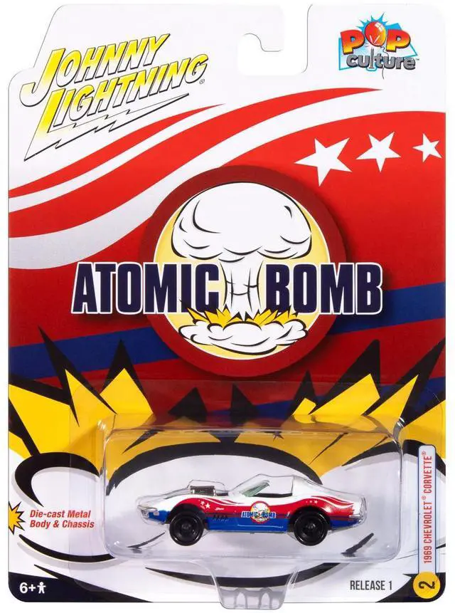 Alt view image 3 of 6 - 1969 Chevrolet Corvette "Atomic Bomb" White with Red and Blue Graphics 1/64 Diecast Model Cars by Johnny Lightning