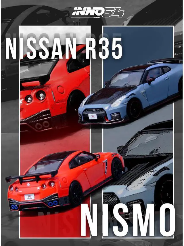 Alt view image 4 of 6 - Nissan GT-R (R35) Nismo RHD (Right Hand Drive) Red with Carbon Hood and Top 1/64 Diecast Model Car by Inno Models