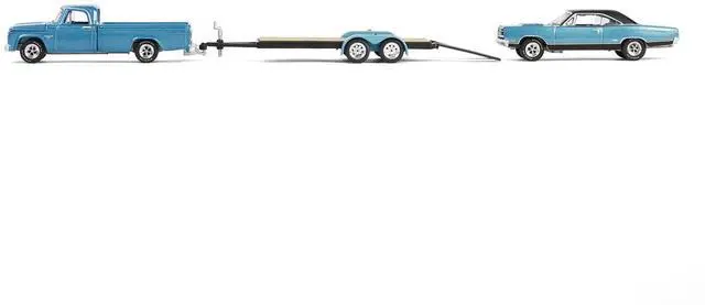 Alt view image 2 of 6 - 1969 Plymouth GTX Turquoise Metallic & 1967 Dodge D-200 Truck  Trailer "Graveyard Carz" 1/64 Die Cast Model Car by Greenlight