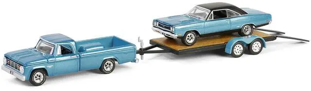 Alt view image 4 of 6 - 1969 Plymouth GTX Turquoise Metallic & 1967 Dodge D-200 Truck  Trailer "Graveyard Carz" 1/64 Die Cast Model Car by Greenlight