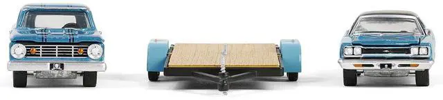 Alt view image 5 of 6 - 1969 Plymouth GTX Turquoise Metallic & 1967 Dodge D-200 Truck  Trailer "Graveyard Carz" 1/64 Die Cast Model Car by Greenlight