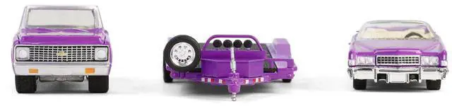 Alt view image 4 of 6 - 1974 Cadillac Eldorado Convertible Pink and 1972 Chevrolet C-30 Truck Pink with Hauler 1/64 Die Cast Model Cars by Greenlight