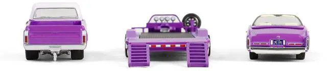 Alt view image 5 of 6 - 1974 Cadillac Eldorado Convertible Pink and 1972 Chevrolet C-30 Truck Pink with Hauler 1/64 Die Cast Model Cars by Greenlight