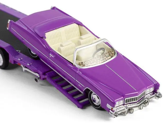 Alt view image 6 of 6 - 1974 Cadillac Eldorado Convertible Pink and 1972 Chevrolet C-30 Truck Pink with Hauler 1/64 Die Cast Model Cars by Greenlight