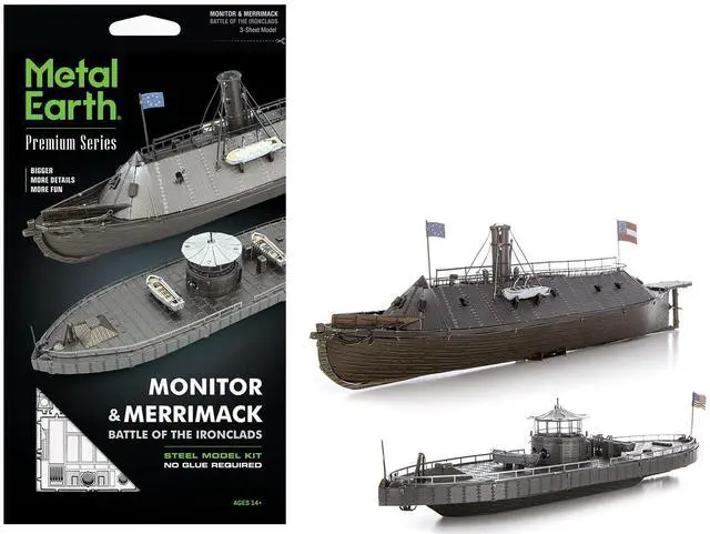 Main image of Model Kit  USS Monitor and USS Merrimack Ironclad Warships "Battle of the Ironclads" Steel Model Kit by Metal Earth