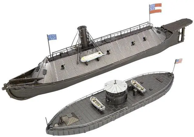 Alt view image 2 of 6 - Model Kit  USS Monitor and USS Merrimack Ironclad Warships "Battle of the Ironclads" Steel Model Kit by Metal Earth