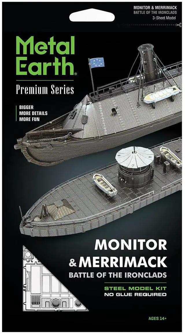 Alt view image 6 of 6 - Model Kit  USS Monitor and USS Merrimack Ironclad Warships "Battle of the Ironclads" Steel Model Kit by Metal Earth