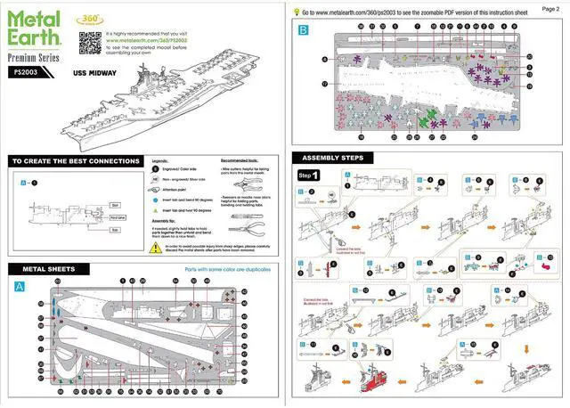 Alt view image 4 of 6 - Model Kit USS Midway (CV-41) Aircraft Carrier (Challenging Difficulty) Steel Model Kit by Metal Earth