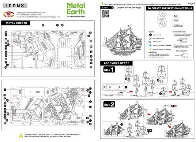 Alt view image 5 of 6 - Model Kit Queen Anne's Revenge Ship (Challenging Difficulty) Steel Model Kit by Metal Earth