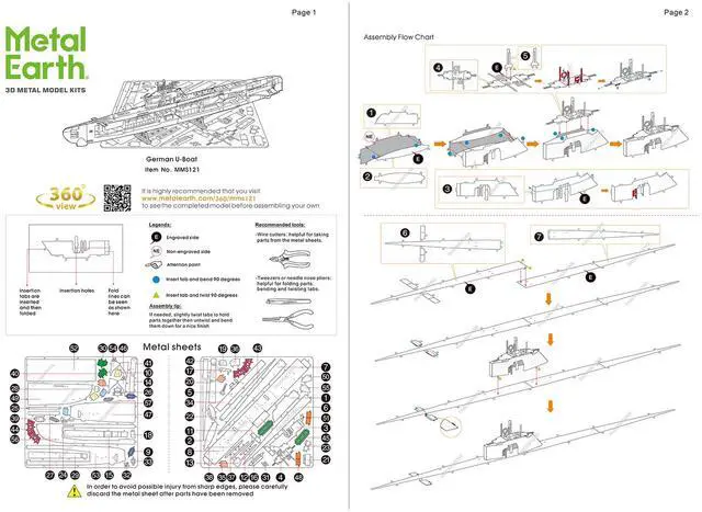 Alt view image 5 of 6 - Model Kit German U-Boat Type XXI Submarine (Challenging Difficulty) Steel Model Kit by Metal Earth