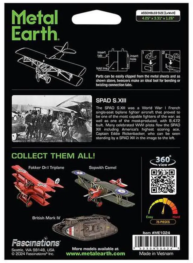 Alt view image 5 of 6 - Model Kit SPAD S.XIII Fighter Aircraft "World War I" French Air Force (Moderate Difficulty) Steel Model by Metal Earth