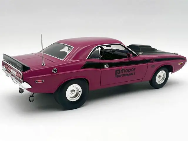 Alt view image 5 of 6 - 1970 Dodge Challenger T/A Pro Stock "Mopar Performance" Panther Pink with Black Stripes and Black 1/18 Diecast Model car by ACME