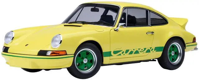 Main image of Porsche 911 Carrera 2.7 RS Light Yellow with Green Stripes and Wheels 1/18 Model Car by Autoart