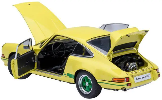 Alt view image 2 of 6 - Porsche 911 Carrera 2.7 RS Light Yellow with Green Stripes and Wheels 1/18 Model Car by Autoart