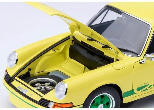 Alt view image 4 of 6 - Porsche 911 Carrera 2.7 RS Light Yellow with Green Stripes and Wheels 1/18 Model Car by Autoart