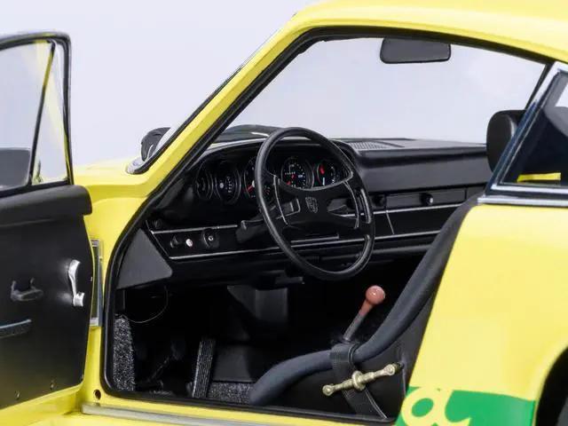 Alt view image 5 of 6 - Porsche 911 Carrera 2.7 RS Light Yellow with Green Stripes and Wheels 1/18 Model Car by Autoart