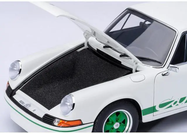 Alt view image 3 of 6 - Porsche 911 Carrera 2.7 RS Grand Prix White with Green Stripes and Wheels 1/18 Model Car by Autoart