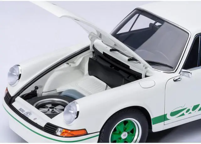 Alt view image 4 of 6 - Porsche 911 Carrera 2.7 RS Grand Prix White with Green Stripes and Wheels 1/18 Model Car by Autoart