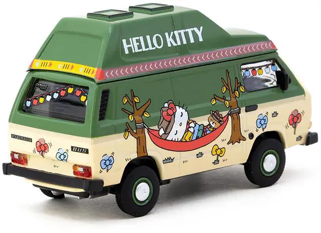 Alt view image 3 of 6 - Volkswagen T3 Van "Hello Kitty Camping" Green and Beige with Graphics 1/64 Diecast Model Car by Schuco & Tarmac Works
