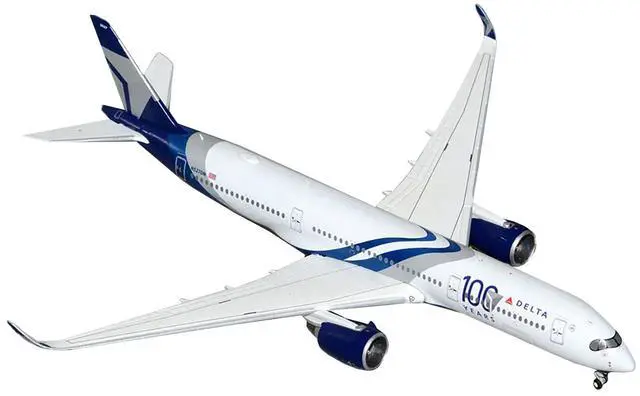 Alt view image 2 of 3 - Airbus A350-900 Commercial Aircraft "Delta Air Lines" White and Blue with Stripes 1/400 Diecast Model by GeminiJets