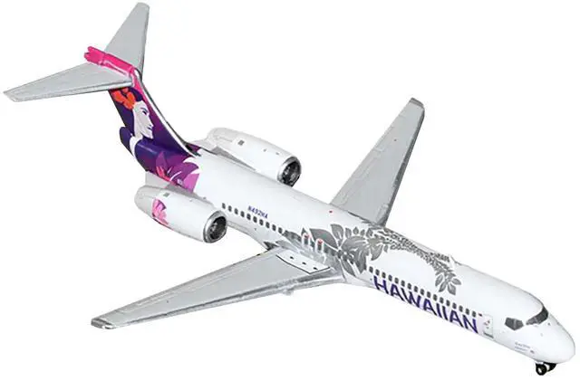 Alt view image 2 of 3 - Boeing 717-200 Commercial Aircraft "Hawaiian Airlines" (N492HA) White with Purple Graphics 1/400 Diecast Model by GeminiJets