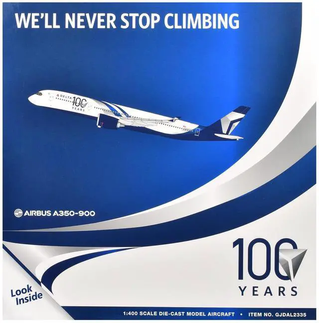 Alt view image 3 of 3 - Airbus A350-900 Commercial Aircraft "Delta Air Lines" White and Blue with Stripes 1/400 Diecast Model by GeminiJets