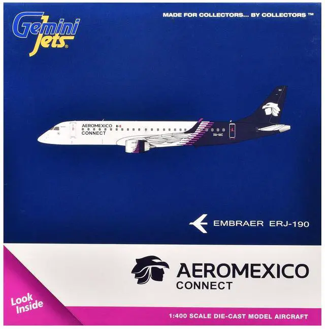 Alt view image 3 of 3 - Embraer ERJ-190 Commercial Aircraft "Aeromexico Connect" (XA-IAC) White with Dark Blue Tail 1/400 Diecast Model by GeminiJets