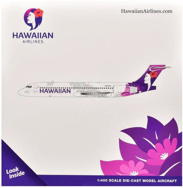 Alt view image 3 of 3 - Boeing 717-200 Commercial Aircraft "Hawaiian Airlines" (N492HA) White with Purple Graphics 1/400 Diecast Model by GeminiJets